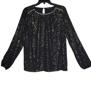 Liz Claiborne Career Black Long Sleeve Gold Sparkle/Bling Blouse